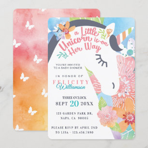 Invitation Magique Floral Unicorn bébé fille douche Invitatio
