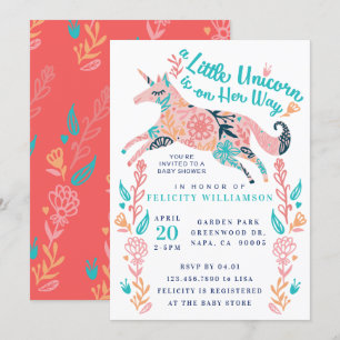 Invitation Magique Floral Unicorn bébé fille douche Invitatio