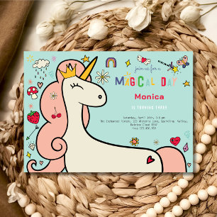 Invitation Magique jour mignon dessin animé licorn anniversai