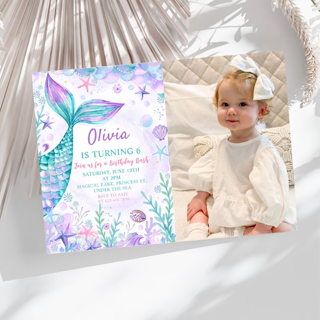 Invitation Magique Mermaids Tail Anniversaire de la fête Phot (Créateur téléchargé)