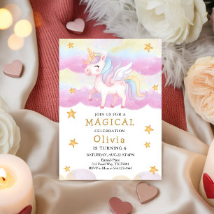 Invitation Magique Pastel Arc-en-Ciel Licorne Fête Anniversai