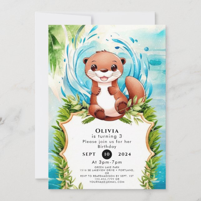 Invitation Magique Pastel Otter Anniversaire (Devant)