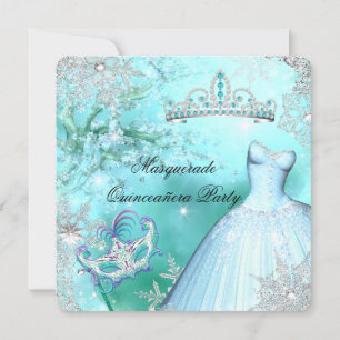 Invitation Magique Princesse Quinceanera Bal Masqué Sarcelle