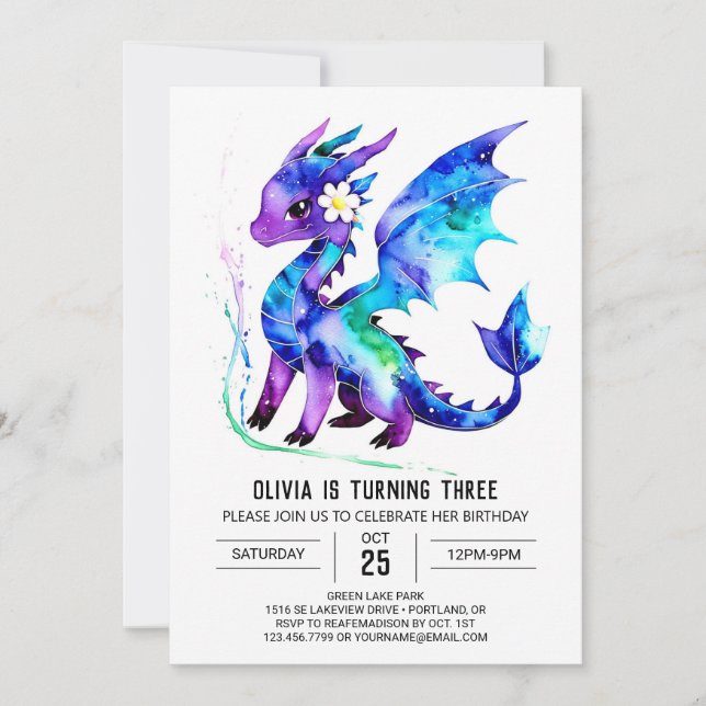 Invitation Magique Purple Dragon Digital Girl Anniversaire (Devant)