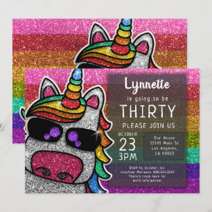 Invitation Magique Rainbow Unicorn Parties scintillant Whimsi