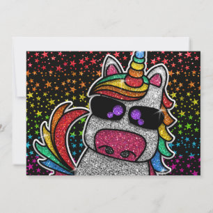 Invitation Magique Rainbow Unicorn Parties scintillant Whimsi