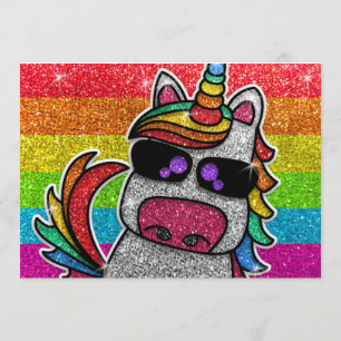 Invitation Magique Rainbow Unicorn Parties scintillant Whimsi