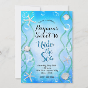 Invitation Magique Sous La Mer Aqua Blue Sweet 16 Anniversair