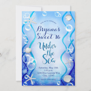 Invitation Magique Sous La Mer Bleu Fade Douce 16 Anniversair