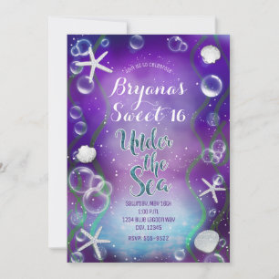 Invitation Magique sous la mer Purple Sweet 16 Anniversaire  