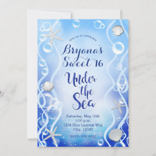Invitation Magique Sous L'eau Bleu Fade Douce 16e Anniversair