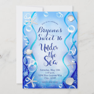 Invitation Magique Sous L'eau Bleu Fade Douce 16e Anniversair