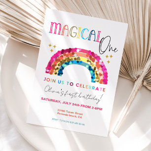 Invitation Magique Un Rainbow coloré 1er anniversaire