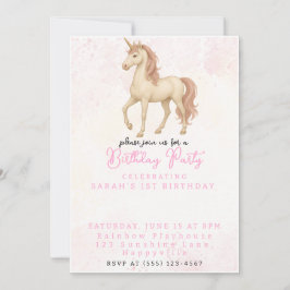 Invitation Magique Unicorn arc-en-ciel 1er anniversaire