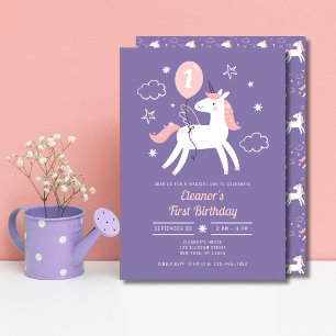 Invitation Magique Unicorn Girls 1er anniversaire