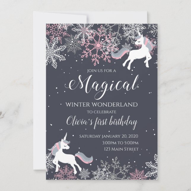 Invitation Magique Unicorn Hiver Onederland Anniversaire Invi (Devant)