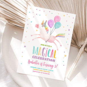 Invitation Magique Unicorn Party Rainbow Girl Premier anniver