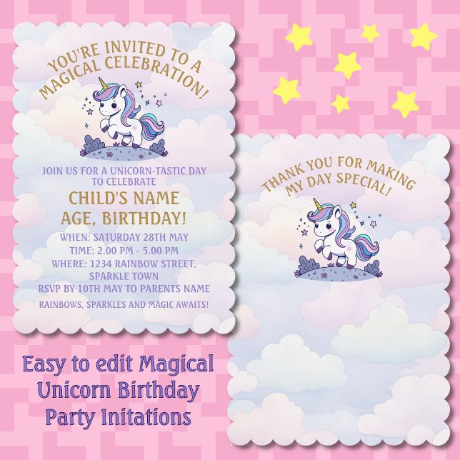 Invitation Magique Unicorn Pastel fête d'anniversaire (Créateur téléchargé)