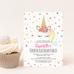 Invitation Magique Unicorn Pastel Gold Fairytale Anniversaire