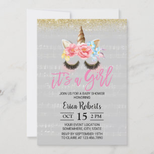 Invitation Magique Unicorne Elegant Music Baby shower fille