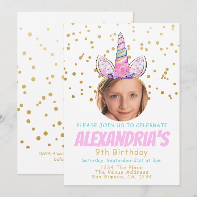 Invitation Magique Unicorne Personnalisé Fun Anniversaire Fun (Devant / Derrière)