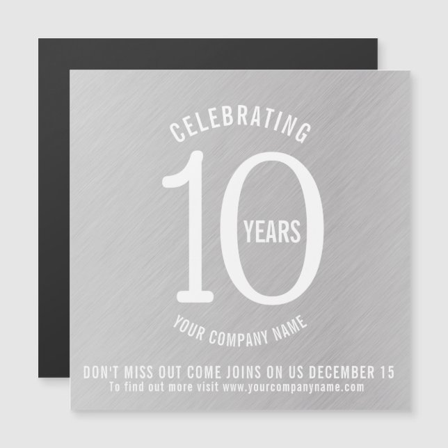 Invitation Magnétique 10 ans anniversaire de l'entreprise enregistrer la (Devant / Derrière)