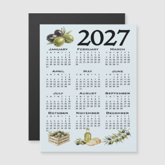 Invitation Magnétique 2027 Calendar, Mediterranean Olives, Blue