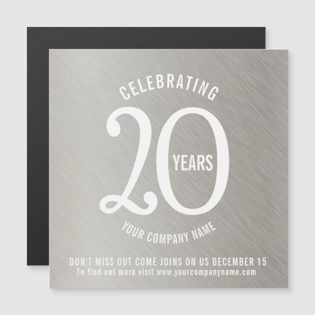 Invitation Magnétique 20e anniversaire entreprise enregistrer la date pl (Devant / Derrière)