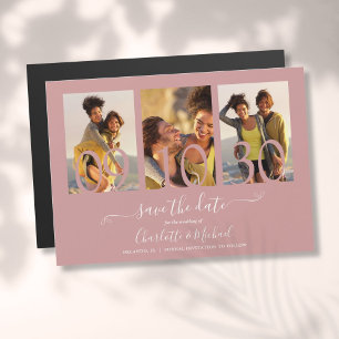 Invitation Magnétique 3 Photo Collage Rose Poussiéreux Mariage Économise