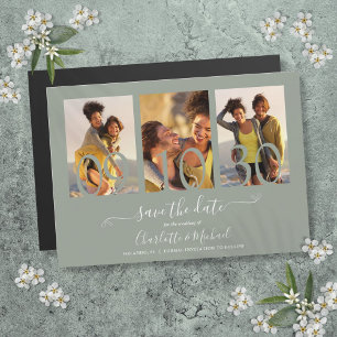 Invitation Magnétique 3 Photo Collage Sage Green Wedding Enregistrer La