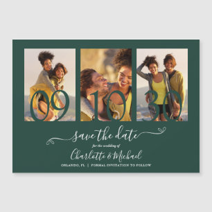 Invitation Magnétique 3 Photo Emerald Green Wedding Enregistrer La Date