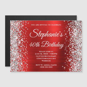 Invitation Magnétique 40e anniversaire de paillettes d'argent sur papier