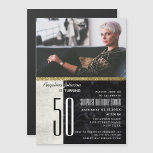 Invitation Magnétique 50e anniversaire, photo en marbre noir et blanc