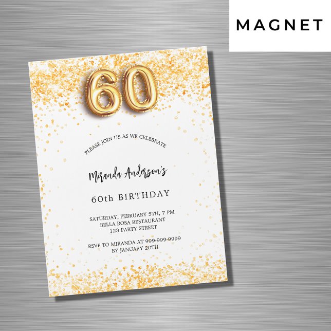 Invitation Magnétique 60e anniversaire blanc confetti luxe (Créateur téléchargé)