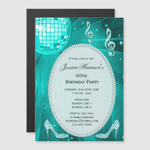 Invitation Magnétique 60e anniversaire Sparkle Heels et Turquoise Disco 