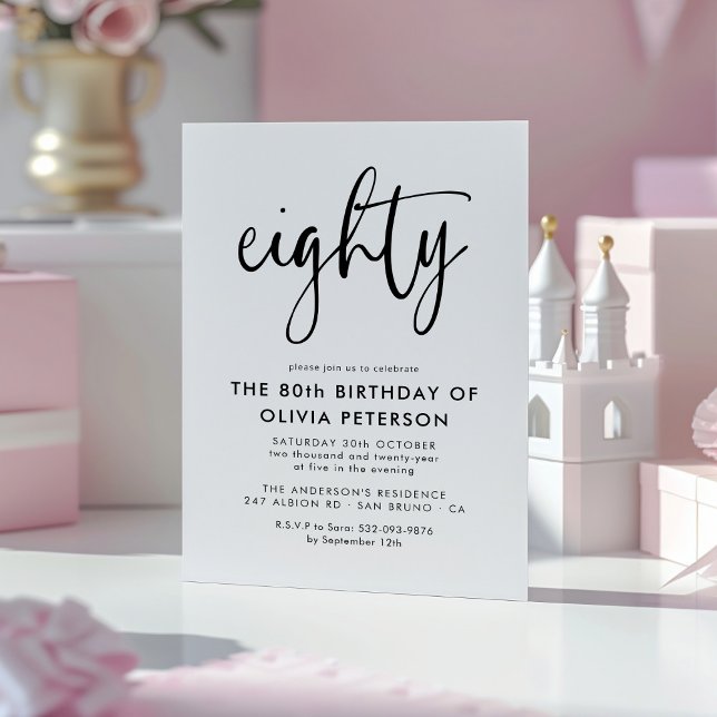 Invitation Magnétique 80 | Fête d'anniversaire moderne 80e Noir & Blanc (Créateur téléchargé)