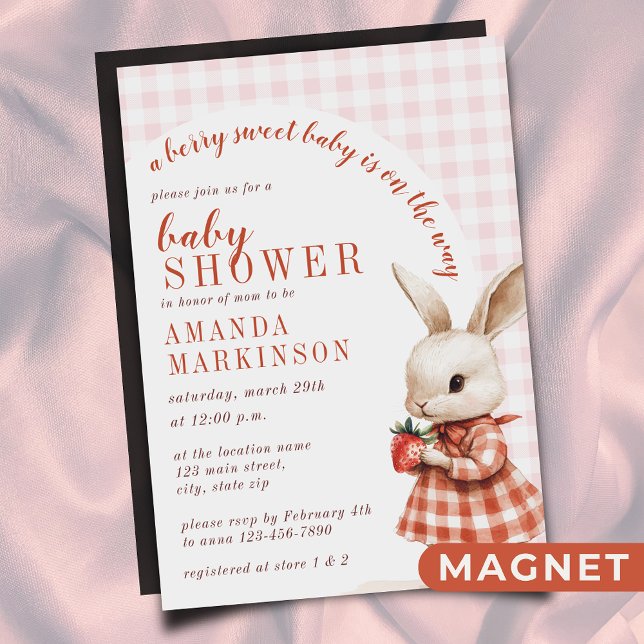 Invitation Magnétique À damiers Rouge Jardin Berry Sweet Bunny Baby show (Créateur téléchargé)