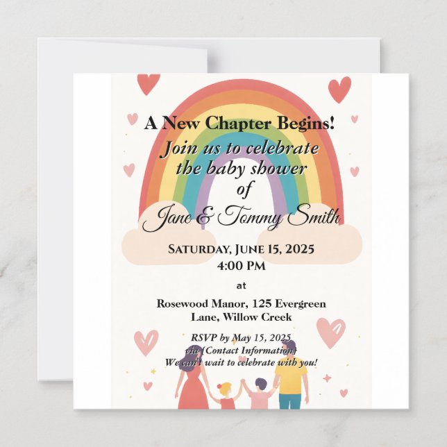 Invitation Magnétique Adoption Baby shower arc-en-ciel (Recto)