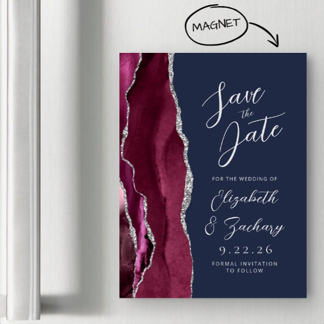 Invitation Magnétique Agate Burgundy Silver Marine Mariage Enregistrer l (Créateur téléchargé)