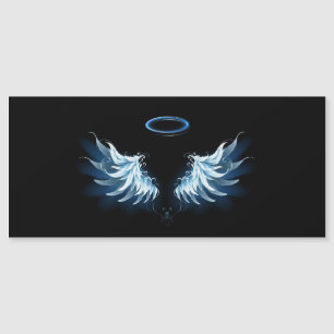 Invitation Magnétique Ailes d'ange bleues lumineuses sur fond noir
