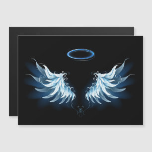 Invitation Magnétique Ailes d'ange lumineuses bleues sur fond noir