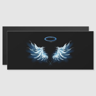 Invitation Magnétique Ailes d'ange lumineuses bleues sur fond noir