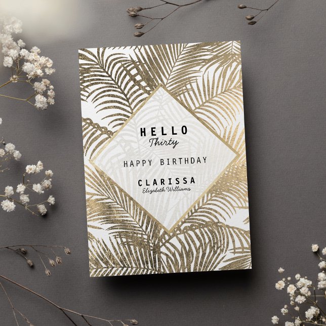 Invitation Magnétique Aimant d'anniversaire tropical or blanc élégant (Elegant white gold tropical floral birthday magnet)