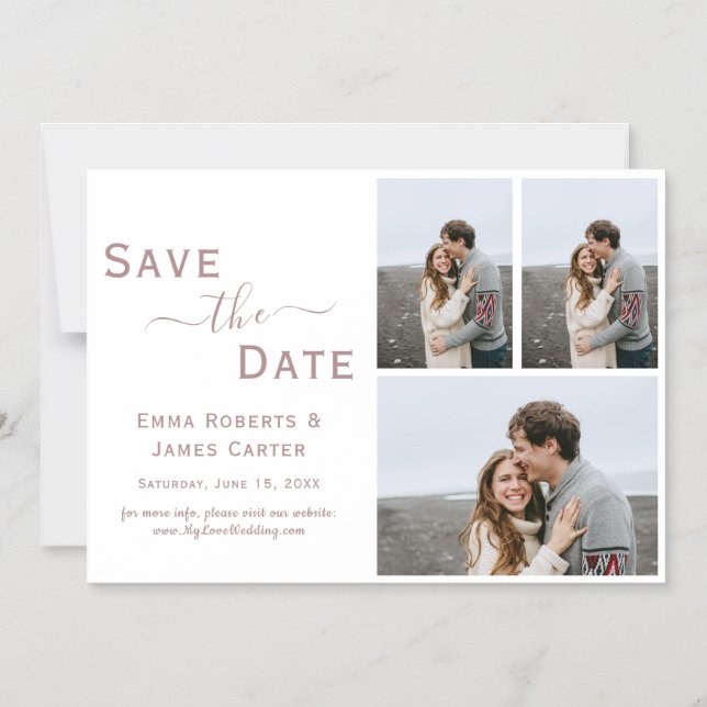 Invitation Magnétique Aimant de mise en garde Rose Gold 3 Photo (Recto)