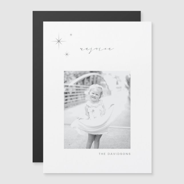 Invitation Magnétique Aimant de vacances en blanc et argent radiant (Devant / Derrière)