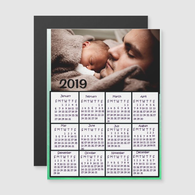 Invitation Magnétique Ajouter une photo à ce Calendrier 2019 Bleu (Devant / Derrière)