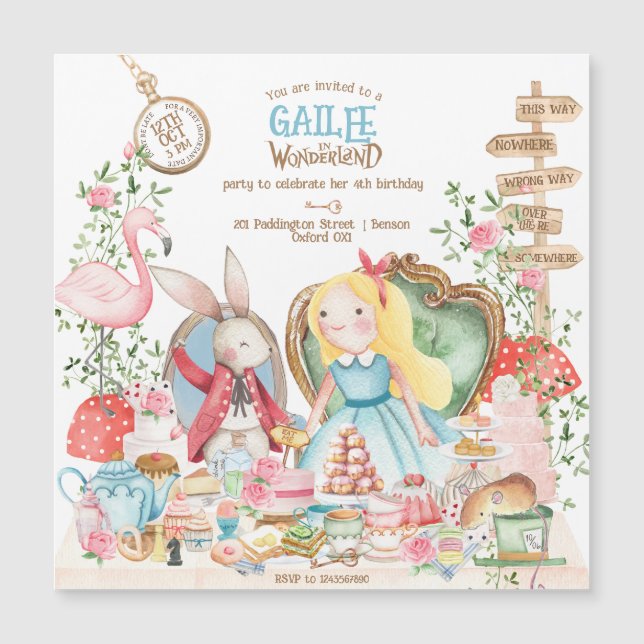 Invitation Magnétique Alice Aventures dans Woderland Anniversaire Tea Pa (Devant)