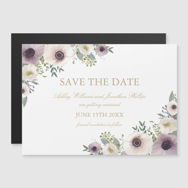 Invitation Magnétique Anemone Bouquet magnétique Enregistrer la date (Devant / Derrière)