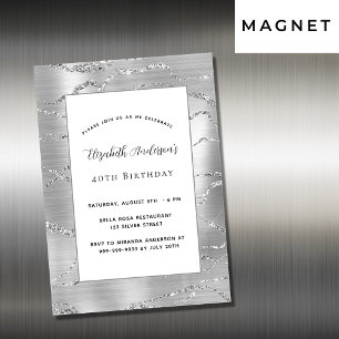 Invitation Magnétique Anniversaire argent blanc élégant luxe