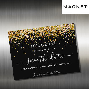 Invitation Magnétique Anniversaire de fête d'or noir enregistrer la date